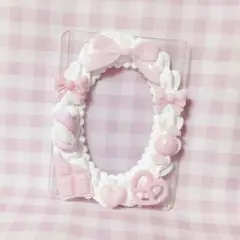【62】ホイップデコ ピンク リボン チョコ ましゅまろ トレカケースデコ