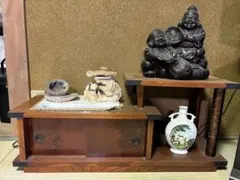 床の間 飾り棚　昭和レトロテレビ台 和風棚 (ケヤキ色)