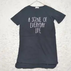 ロング丈 Tシャツ ワンピース 半袖 ブラック プリントロゴ シンプル FREE
