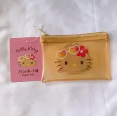 フラットポーチ 日焼けキティ ハイビスカス ブラウン