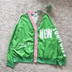 【PREGA】ナイロンカーディガン ブルゾン ビッグシルエット ロゴプリント F