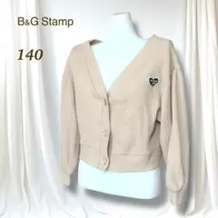 B&G Stamp 長袖カーディガン　ワッフル　ハートワッペン　ベージュ　140