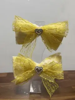 8月31日まで値引きします。 ビッグイエローリボンヘアクリップ2個セット