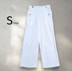 【エスティービー】ワイドパンツ 無地 ストレッチ S ホワイト