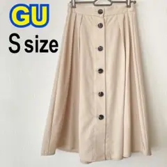 GU フロントボタン フレアスカート ベージュ S ミディ丈 オフィスカジュアル