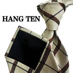 HANG TEN クリーム色　バーガンディー　ベージュチェック柄ネクタイ