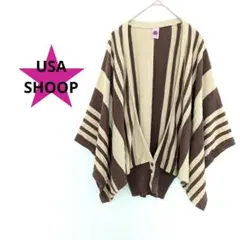 【USA SHOOP】ストライプ柄キラキラニットカーディガン　ベージュ×ブラウン