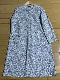 ニーム nimes コットン フリル花柄 ワンピース　七-八部袖