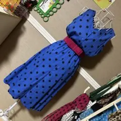 レトロ古着 ドット柄● ノースリーブ 膝丈ワンピース ヴィンテージ 古着