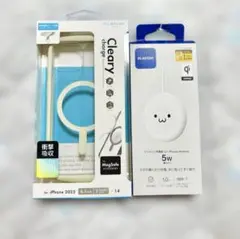 magsafe対応iPhone15ケース＆Qi充電器 顔文字 しろちゃん 新品