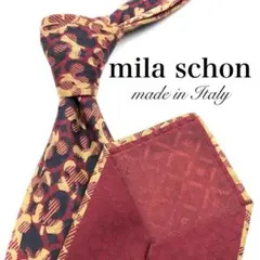 【美品】mila schon ネクタイ Mマーク 幾何学 透かし模様 赤 レッド