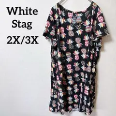 White Stag フラワープリント 半袖ワンピース 2X/3X ブラック