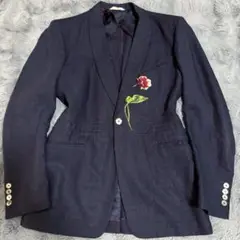 ポールスミスコレクション リネン テーラードジャケット XL フラワー刺繍 紺色