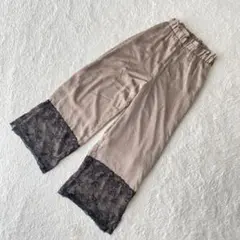 ロイヤルパーティー【F】ワイドパンツ ベージュ 裾レース 総ゴム サテン地