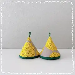 サンカク鍋つかみ＊ハンドメイド「サークルフラワー」イエロー