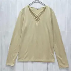 ジェイアンドアール　クロスVネックカットソー　長袖　ベージュ　M