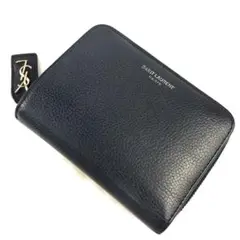 サンローランパリ 二つ折り財布 リヴゴーシュ YSLチャーム レザー ネイビー
