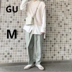 GUジーユーMタックコクーンシルエットパンツ緑グリーン夏オフィスカジュアルワイド