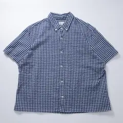 GAP　半袖シャツ　短丈　ショート丈　ミニチェック　ギンガム　ネイビー　ホワイト