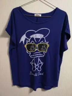 DISNEY　ドナルドフレンチ袖Tシャツ　碧色　Mサイズ