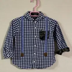 クレードスコープ　チェック　長袖　シャツ　90サイズ サスペンダー　恐竜