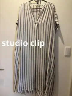 studio clip ストライプ Vネック 半袖 ロングワンピース