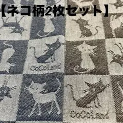 猫のチェック柄生地 2枚セット 格子柄　 ブルー 62×40ブラック78×27