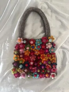 羊毛フェルト　お花バック　手提げバッグ　ミニバッグ