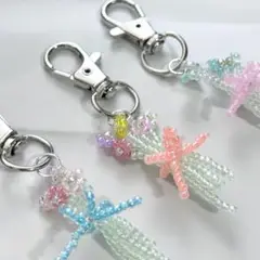 ビーズ　花束　キーチャーム　オレンジ