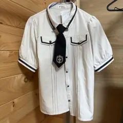 ホワイト 半袖 スクールシャツ ネクタイ付き