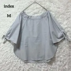 index インデックス ブラウス ストライプ M 五分袖 袖口リボン