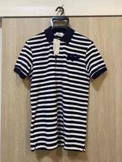 LACOSTE ネイビー/ホワイト ストライプ ポロシャツ 2サイズ