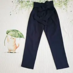 【ニューリーミー】テーパードパンツ ハイウエスト リボン付き 綺麗め オフィス