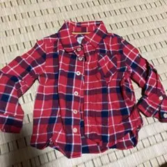 赤・ネイビー チェック柄 シャツ 90