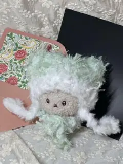 10cm ちびぐるみ ぬい服セット 手編み帽子&マフラー ミントグリーン