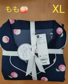 【GU】サテンパジャマ（半袖&ショートパンツ）※ ピーチ※ネイビー※XLサイズ