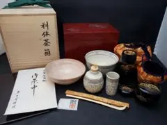 茶箱点前セット、鎌倉彫り 茶器/茶道具 利休茶箱】 茶箱5点セット （茶箱 鎌倉彫壺々 陶器
