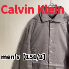 Y432【Calvin Klein】細ストライプ長袖シャツ【151/2】グレー