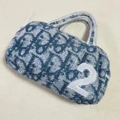 Dior ミニハンドバッグ トロッター柄 タオル生地 ホワイト ブルー