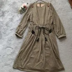 【エモい】ブラウン？グリーン系？リボン ラメ フリンジベルト付き