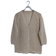 カーディガン ベージュ 七分袖 レディース 透かし編み 春秋 上品 美品 Ｍ