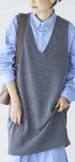 新品*plage ロングニットベスト グレー