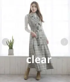 clearチェック ロングワンピース ベルト付き
