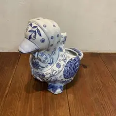 美品　陶器　アヒル　ブラシホルダー　アヒル型や柄が可愛い　トイレ　ブラシ入れ