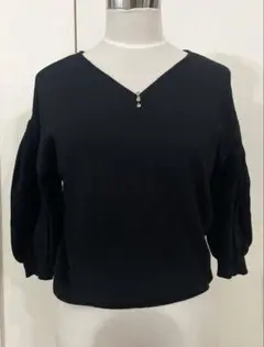 ミッシュマッシュ　黒ビジューサマーニット　半袖　綺麗め