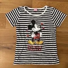 ミッキーマウス ラメプリント ストライプ Tシャツ 160
