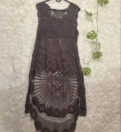 【美品】総レース　ノースリーブ　ロングボレロ　FREE