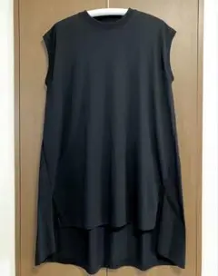 ワンズテラス フレンチスリーブロングチュニック クルーネック M-L／黒