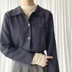ヴィンテージ ドット柄 柄シャツ ブラウス レトロ 古着 used A116