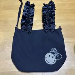 リボン付きビジュー黒トートバッグ